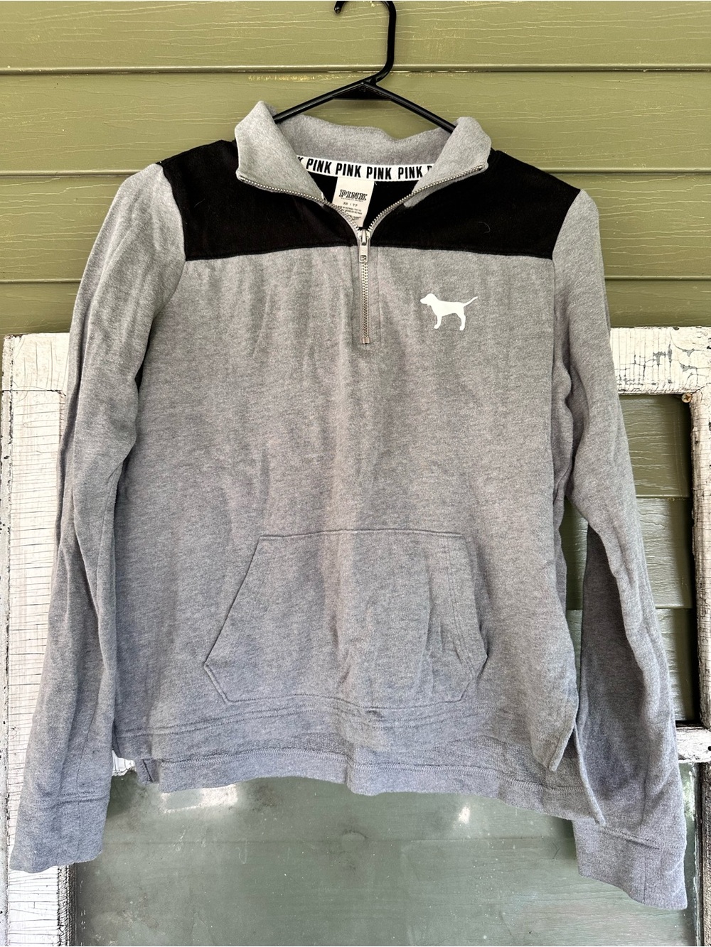 PINK Victoria's Secret Gray and Black Quarter-Zip Pullover
